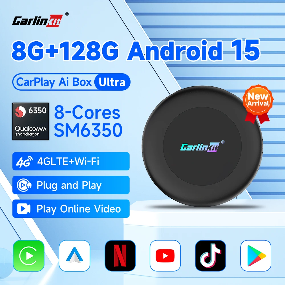 Image of 8 GB + 128 GB CarlinKit CarPlay Ai Box Android 15 Ultra 2 WiFi6 Wireless Android Auto Adapter FOTA Upgrade SM6350 Chip Smart TV Box