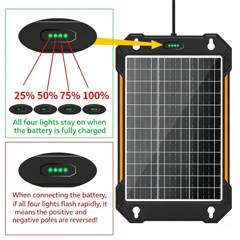 12W Monocrystalline Silicon Solar Panel Car Charger for Car Battery Trickle Charger 12V-18V Outdoor Power Supply Power Generator - view 2