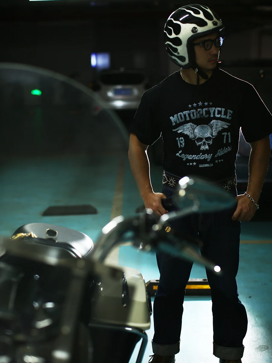 

Retro Street Heavy Locomotive Modified Tough Guy Locomotive Clothing Motorcycle Cotton Printed T-Shirt