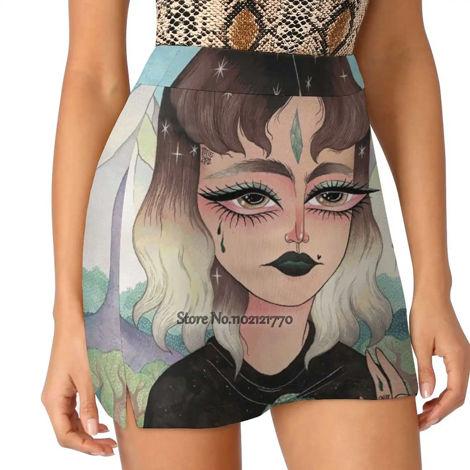 Last Day On Earth Women Tennis Skirts Golf Badminton Pantskirt Sports Phone Pocket Skort Dinosaurs Watercolors Portrait