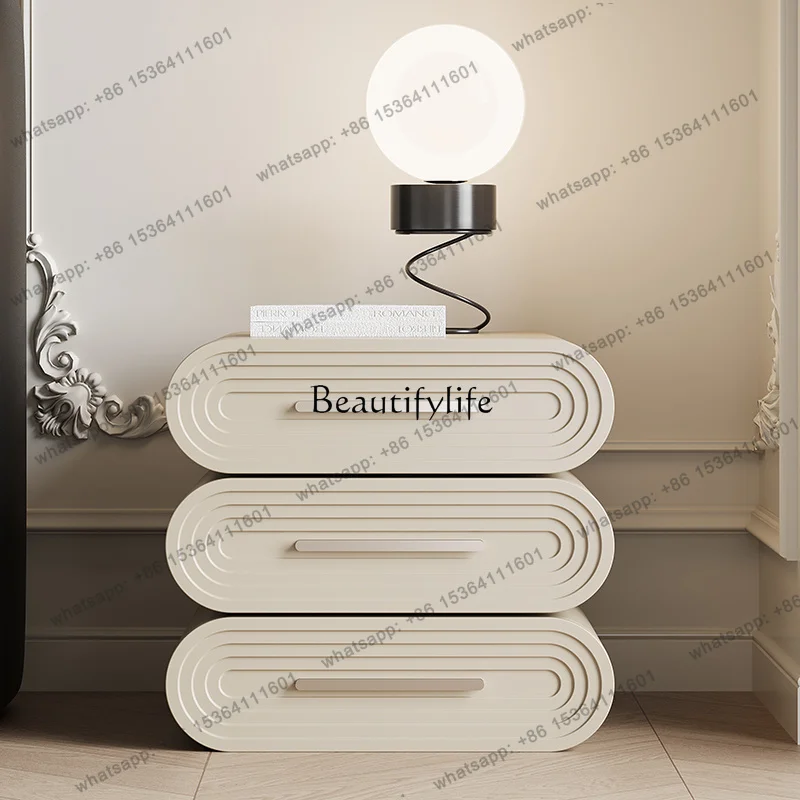 jj4 Cream cabinet simple classic three-layer bucket bedside table sofa side cabinet small apartment