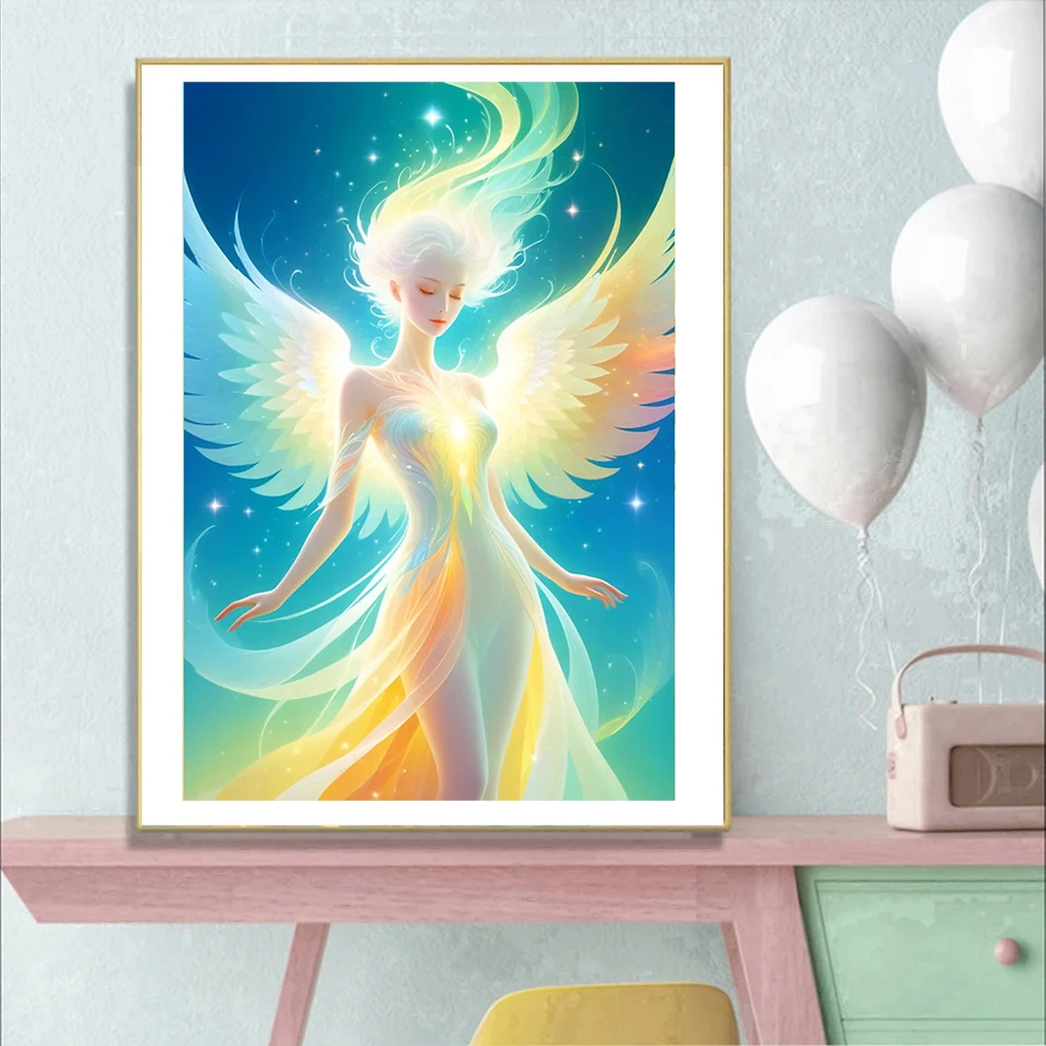 5D DIY Diamond Painting Angel Girl Wings Full Circle Square Diamond Mosaic Embroidery Picture New Product Color Home Decoration