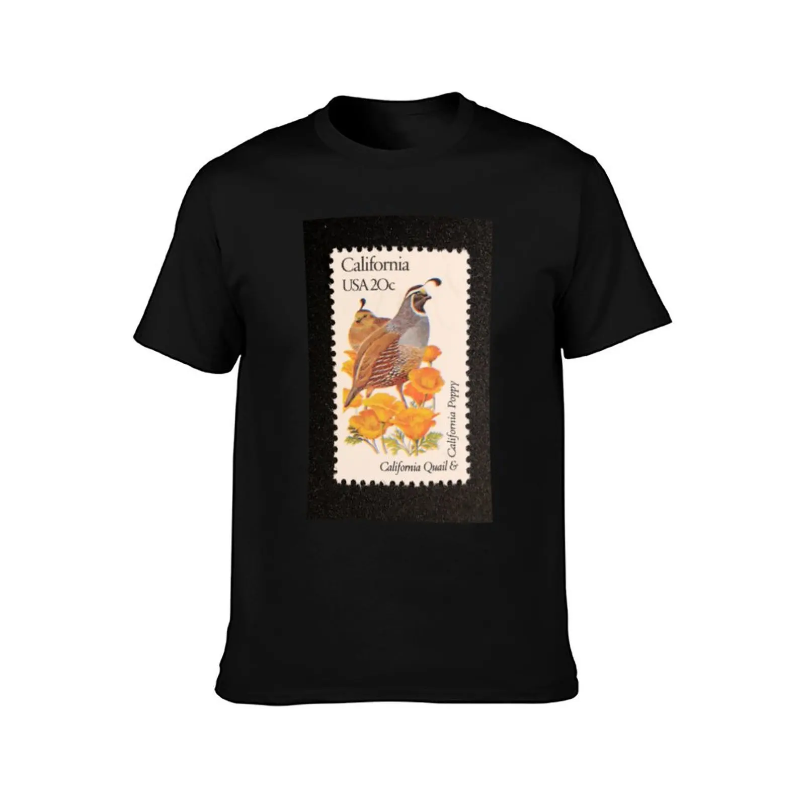 1982 20c California State Bird & Flower Postage Stamp T-Shirt All Match Print Short Sleeve Top