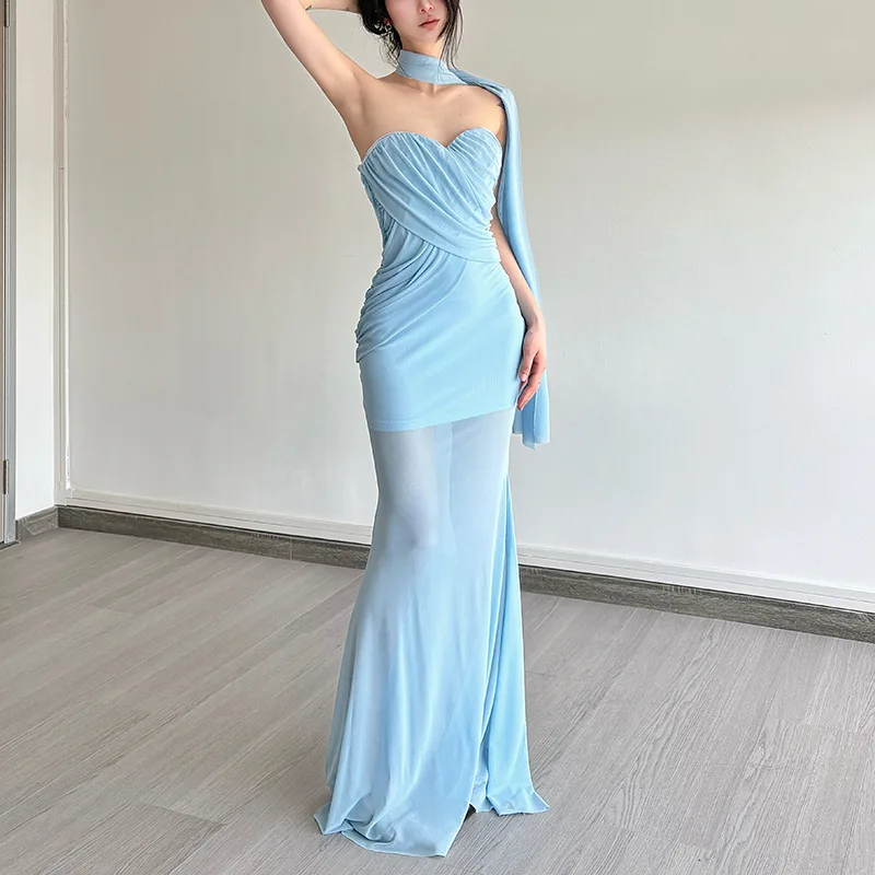 فستان نسائي جديد لصيف 2025 من Dr Ele Fi Tail Strapl بتصميم متجعد وثنيات تنورة عائمة عبر الحدود Sle #2