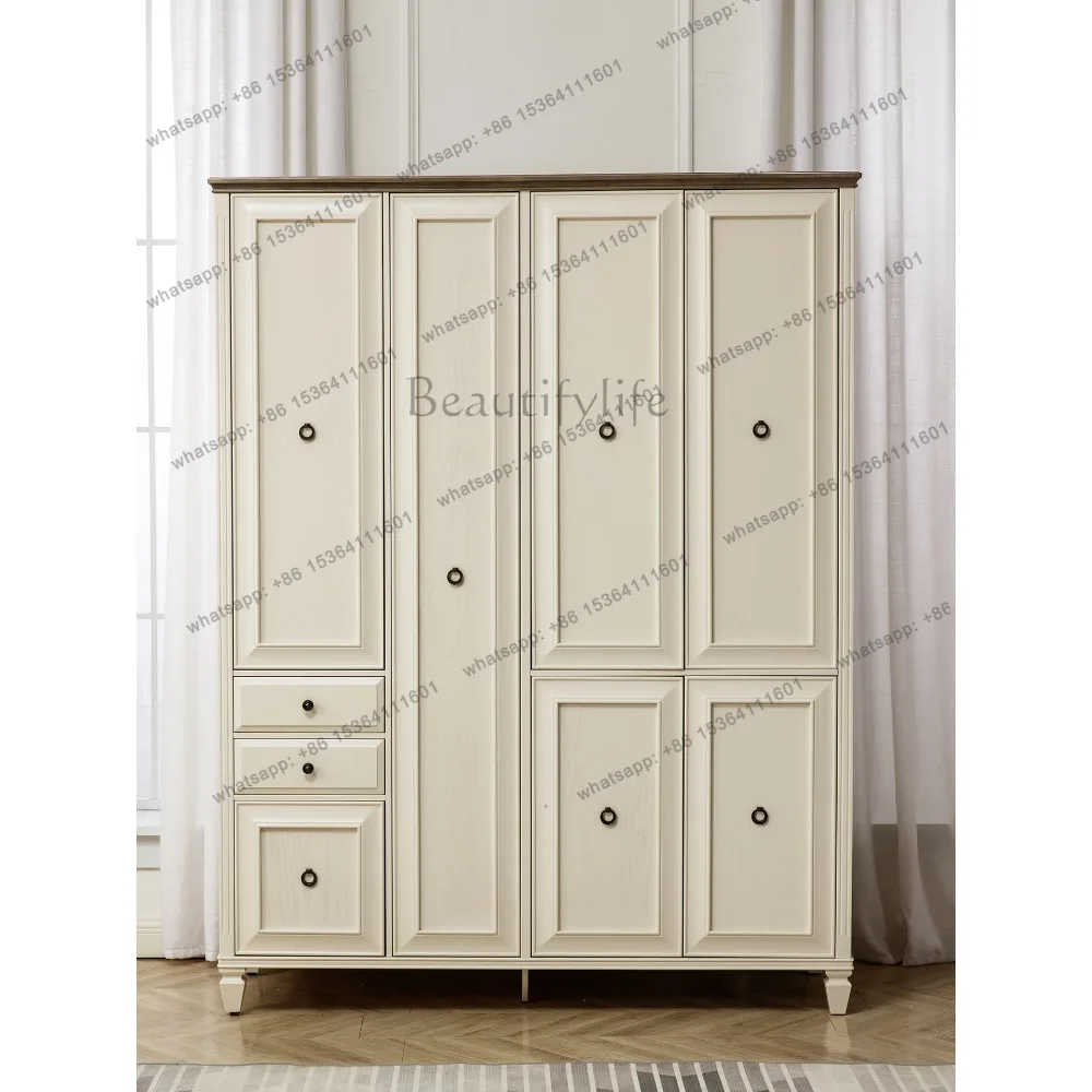 Hot American wardrobe pure solid wood light luxury white furniture swing door locker