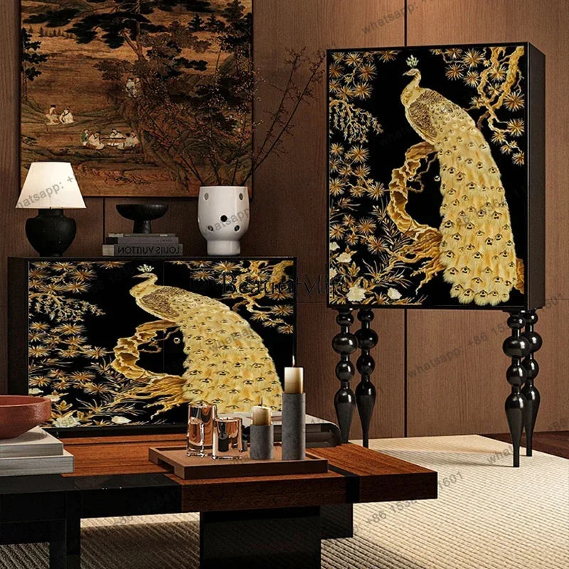 pg45Chinese style retro solid wood tall cabinet enters the door against the wall storage cabinet