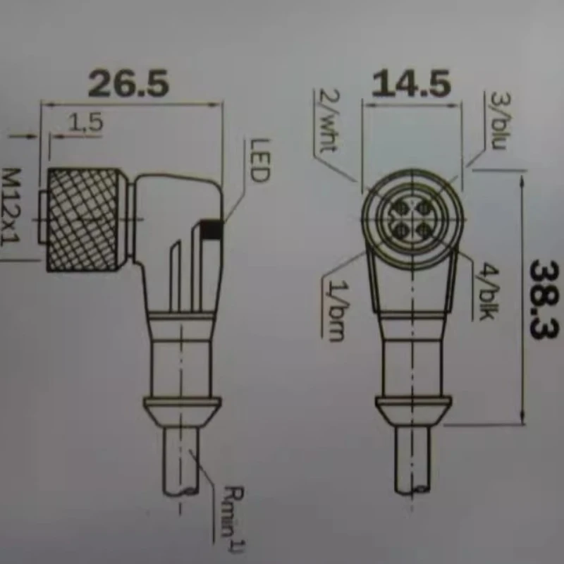Konektor PNP/NPN Sudut Kanan M12 - Kabel Sensor Jarak 3/4/5 Pin dengan LED
