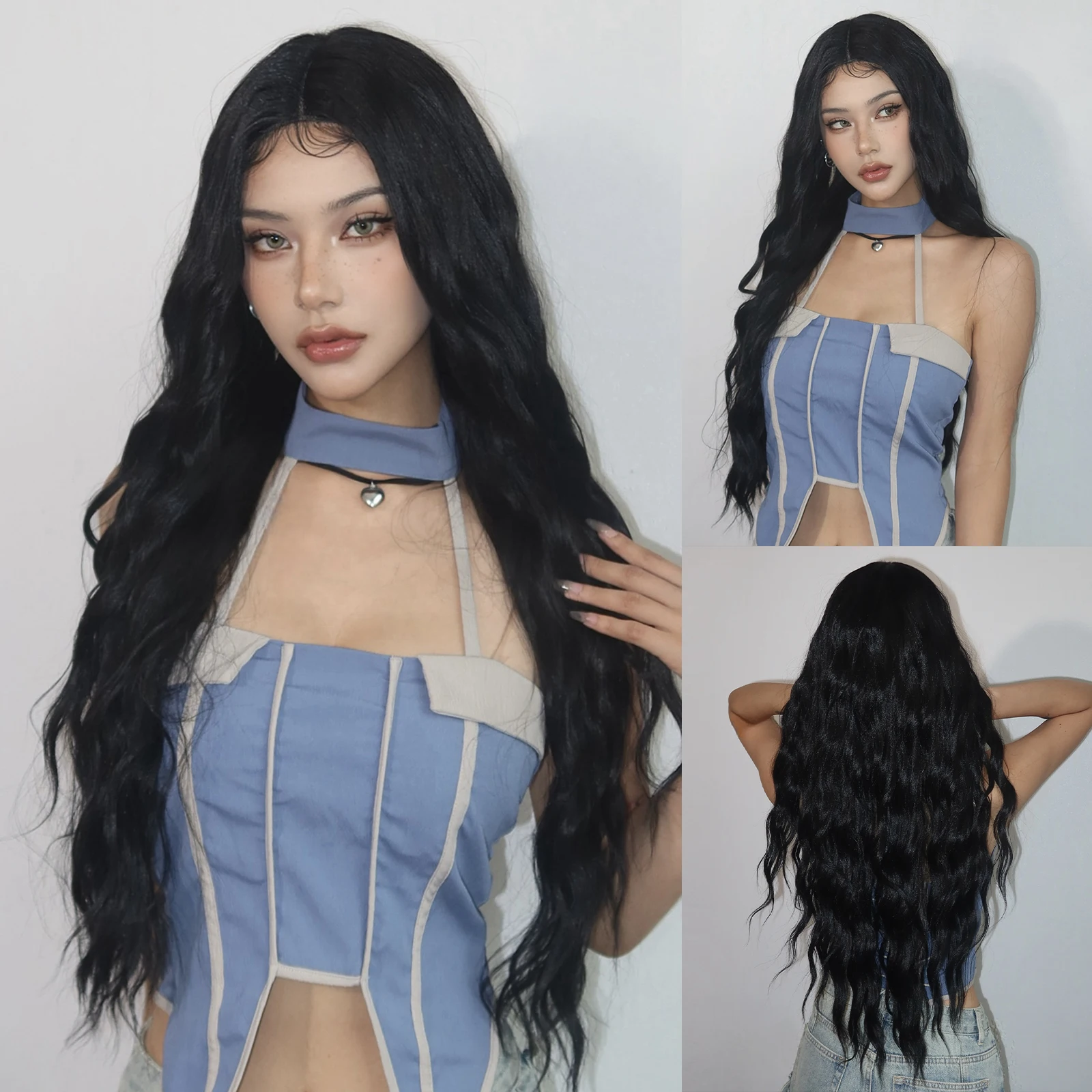 HAIRCUBE Long Black Wavy Wig 13*1 Lace Front Wig 30 Inch for Women Synthetic Wig for Afro Women Daily Heat Resistant Fiber