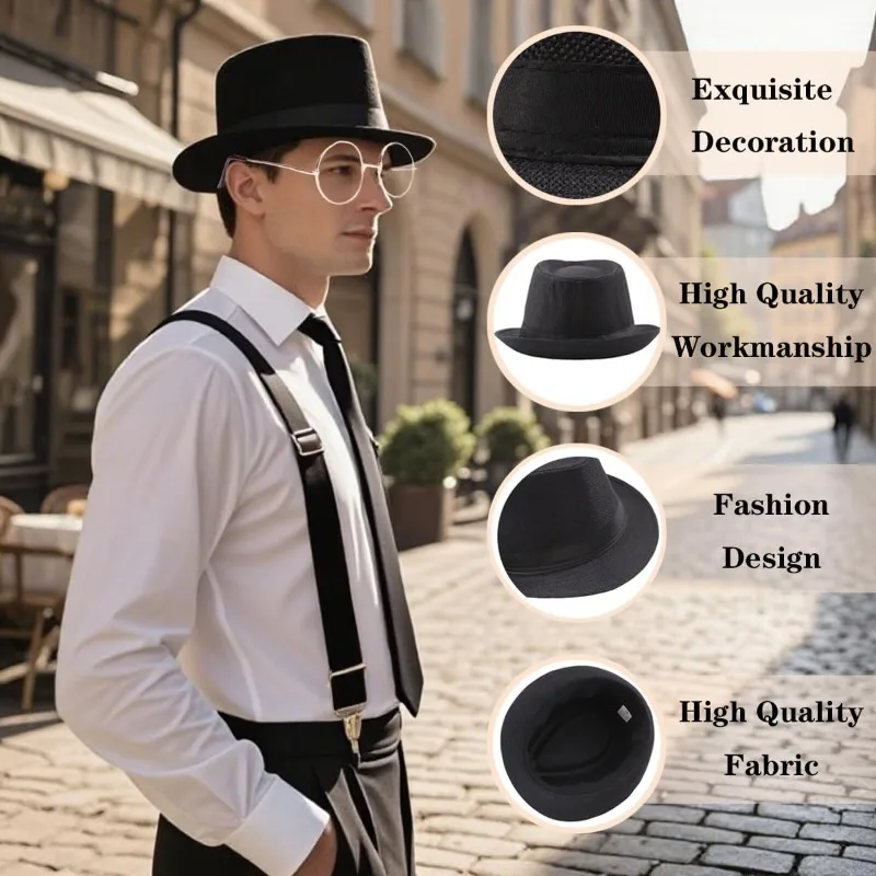 1920s Mens Costume Accessories Outfit Set Gangster Roaring 20s Costumes for Gatsby Party 30s Y-Back Beret Suspender pocket watch view 5