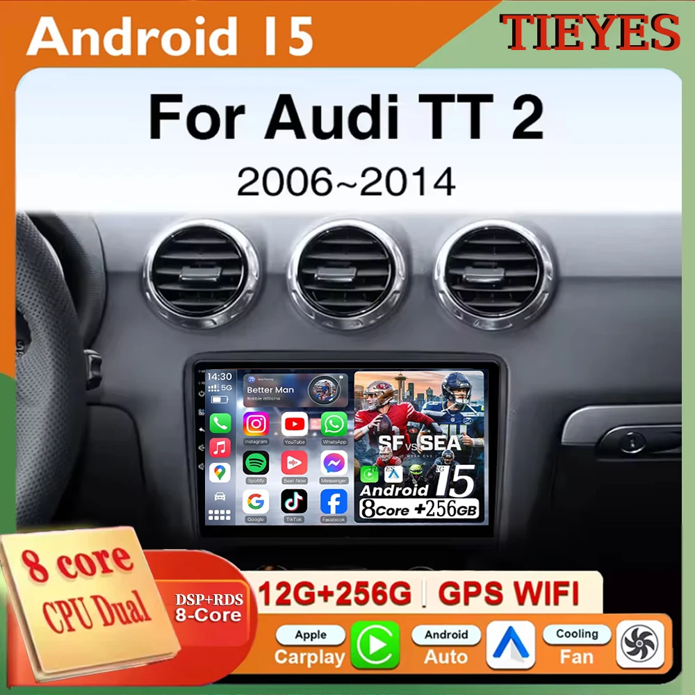 

Для Audi TT 2 2006-2014 Android 15 Carplay Авто экран Автомобильный радиоприемник Мультимедийный плеер Авторадио Стерео 2din Головное устройство WIFI 4G DSP