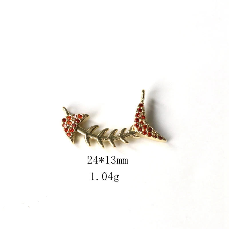 6 PCs/ Real Gold Plated Ocean Fish Jewelry Charms Gold Color Fish Bone Clear Cubic Zirconia Zircon Connector For Jewelry Making
