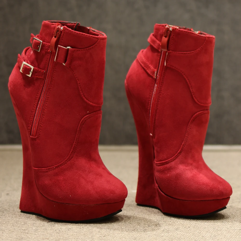 

High Heel Boots Women 7 inch Extreme High Heel Platform Sexy Fetish Wedge Heeled Buckle Straps Ankle Boots Size 36-46