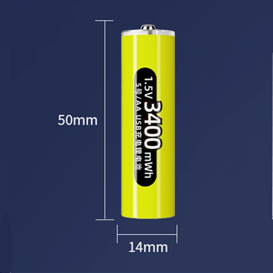 New 1.5V AA rechargeable battery 3400mWh USB rechargeable lithium battery with Type-C cable for fast charging