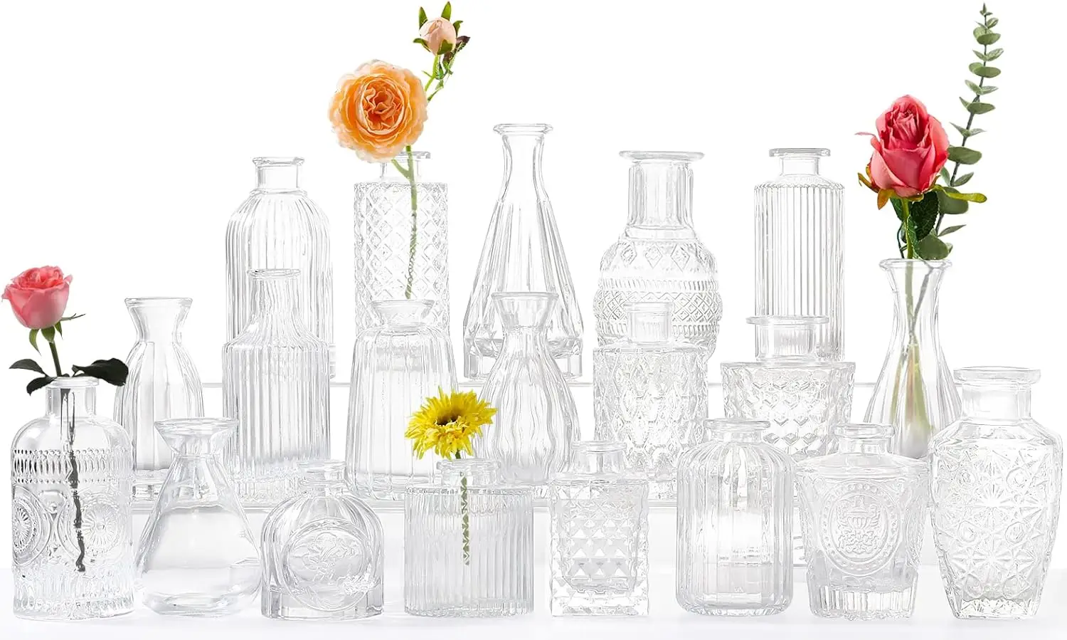 Set of 20 for Flowers,Small Clear Bud Vases in Bulk for Centerpieces Home Decor,Mini Glass Vase Assorted for Rustic Wedding Home