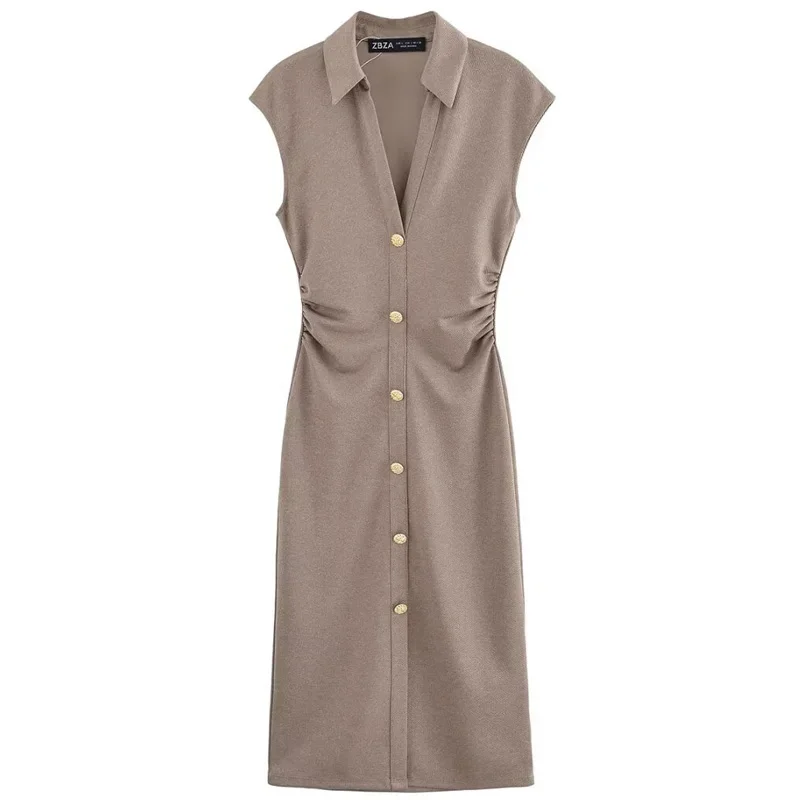 2025 ฤดูใบไม้ผลิฤดูร้อนใหม่ Midi Ruffled ชุดผู้หญิงชุดปุ่ม Slim ยาว Vestido Chic Elegant Casual หญิงชุด