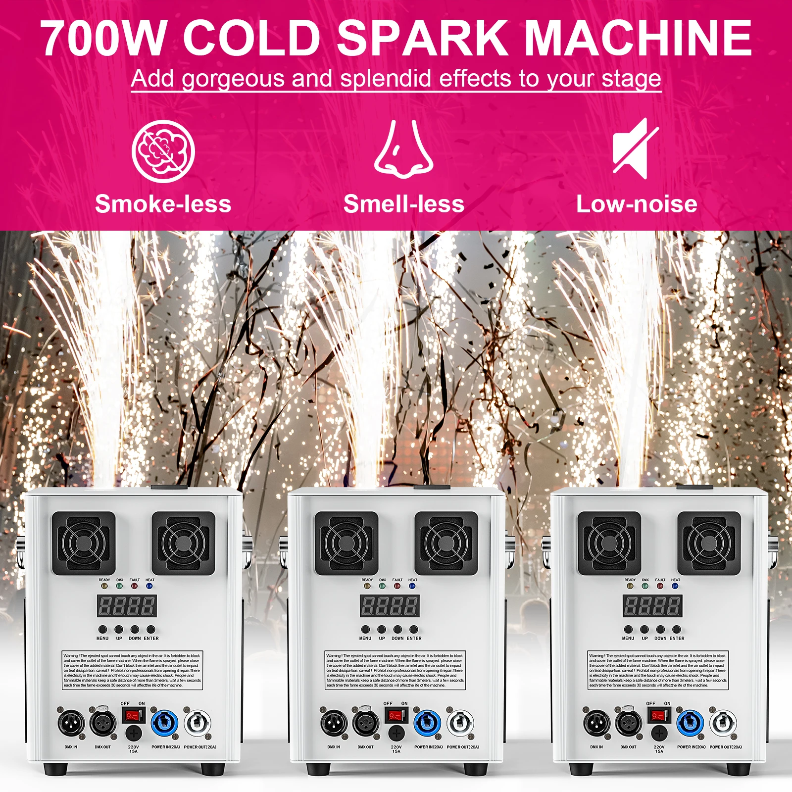 2PCS 700W Cold Spark Machine DMX Cold Flame Sprayer Equipment Stage Fireworks Machine macchina fredda per fuochi d'artificio con Flight case