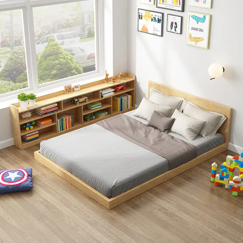 Tatami minimalist ins 1.2m 1.5m single and double bed loft small unit multi-functional bookshelf storage low