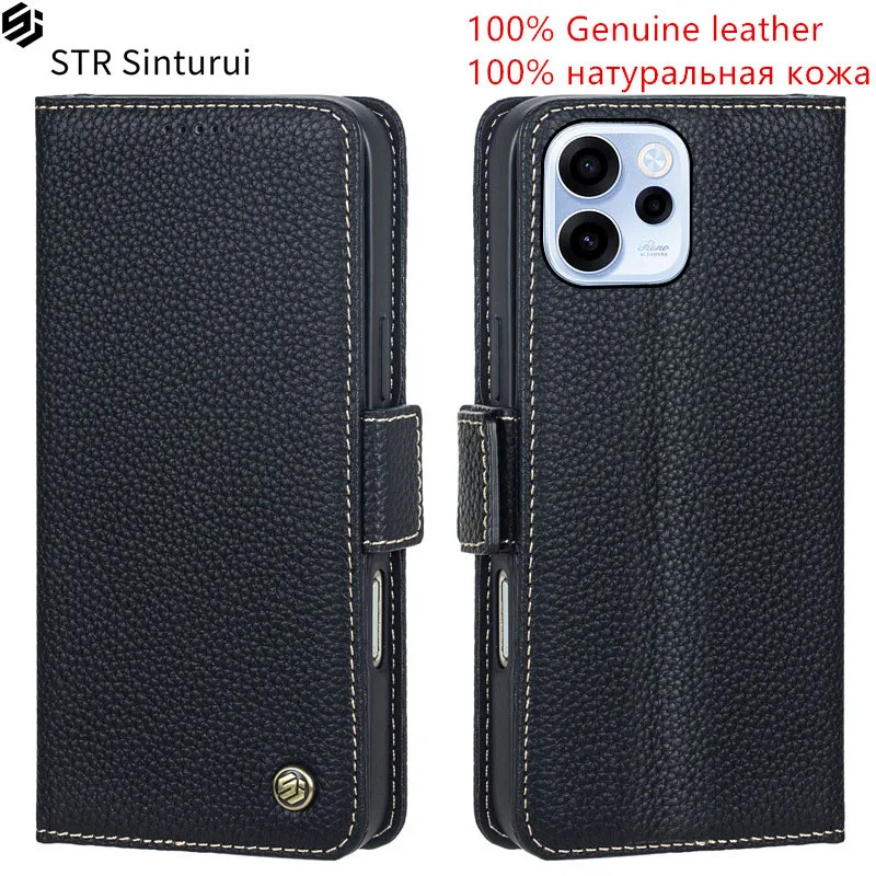

STR Genuine lychee grain leather card Slot Wallet Cover For Oppo Reno15 FS Reno14 Reno13 Pro Max F 15c shockproof phone Case