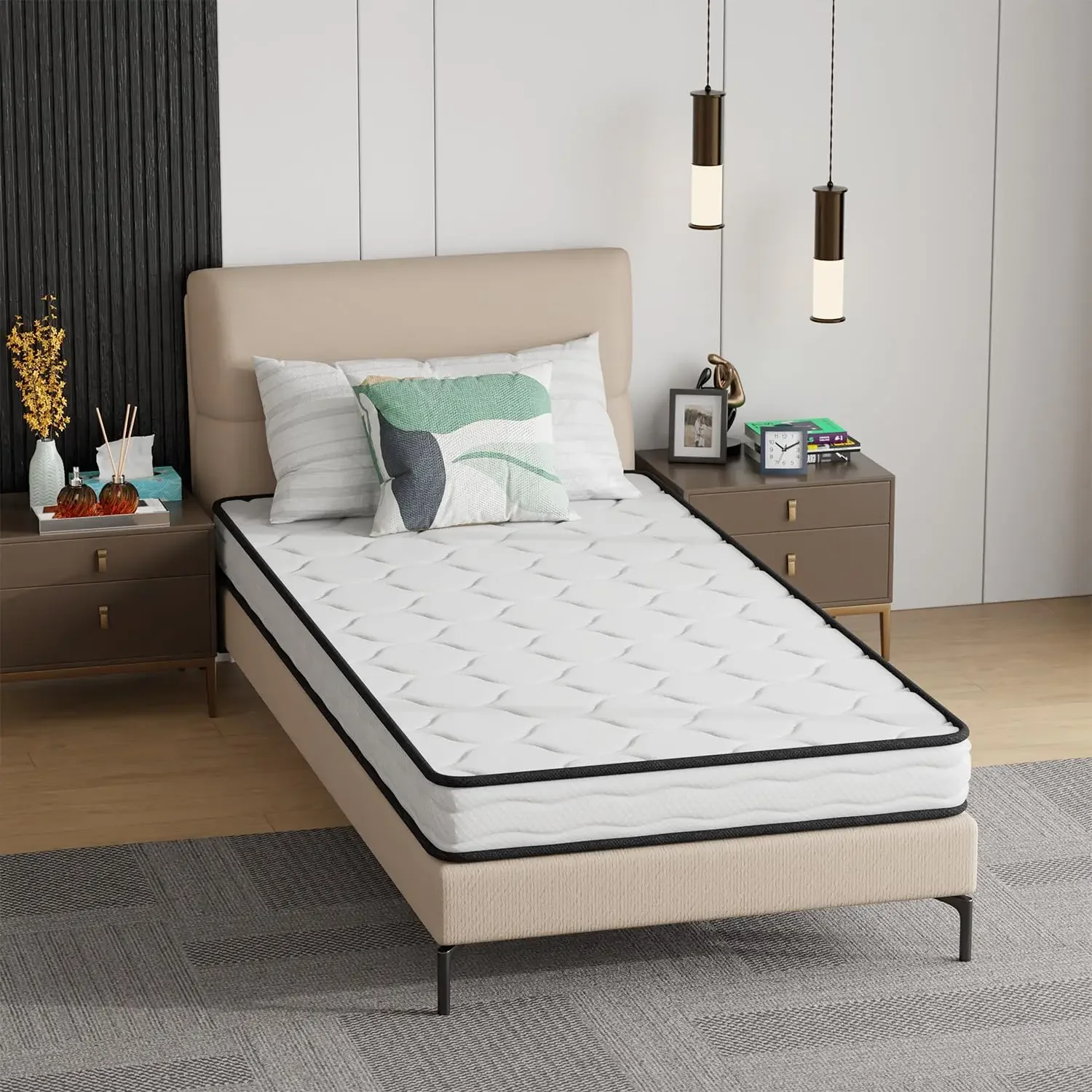 ที่นอนไฮบริดขนาด 6 นิ้วพร้อมสปริงด้านในและโฟม/ปราศจากไฟเบอร์กลาส/ที่นอนสปริงเนื้อแน่นปานกลาง/ที่นอนขนาดคู่ในกล่อง/CertiPU