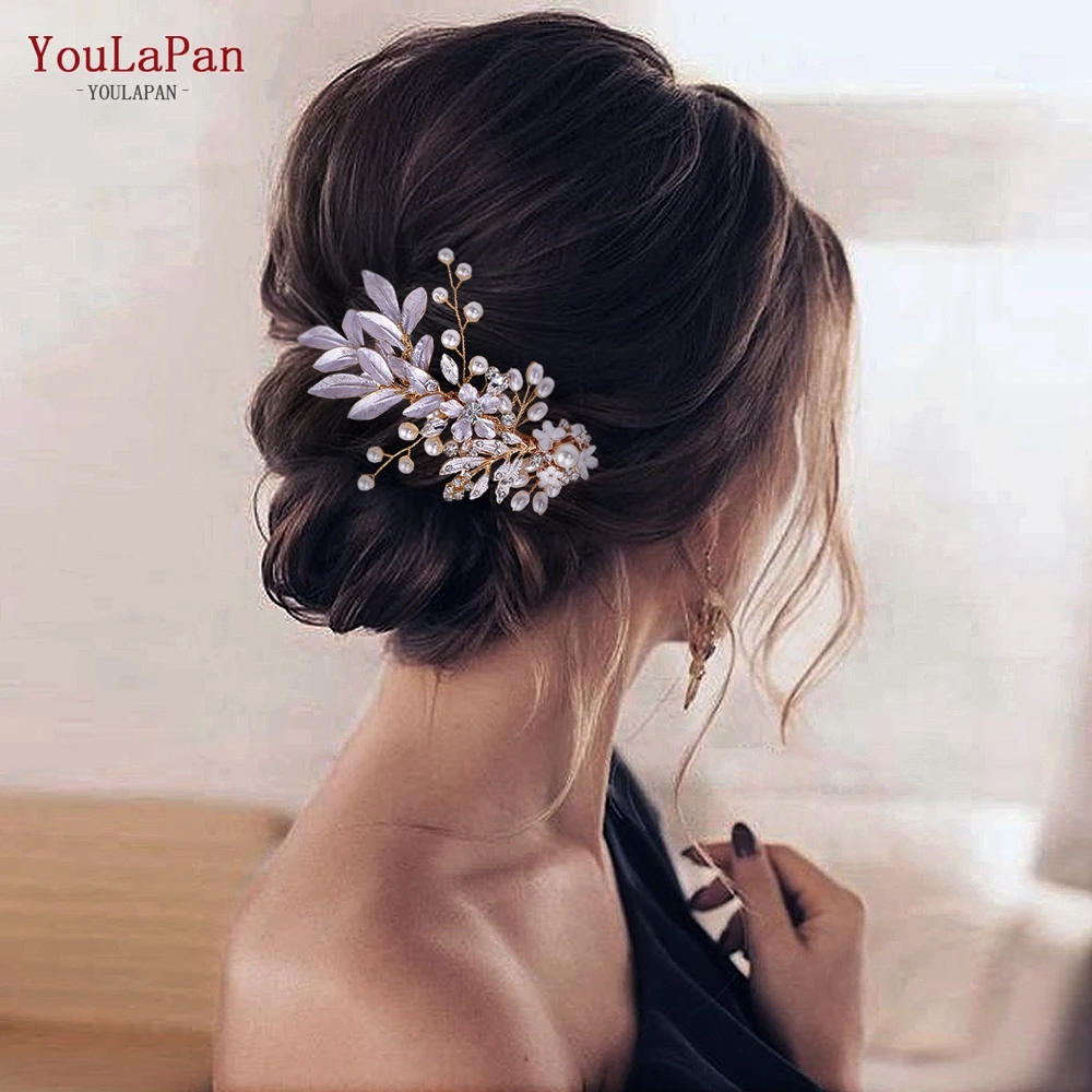 

YouLaPan Alloy Flower Hair Comb for Bride Handmade Bridal Headwear Pearl Hair Clip Hair Tiaras Wedding Hair Accessories HP302