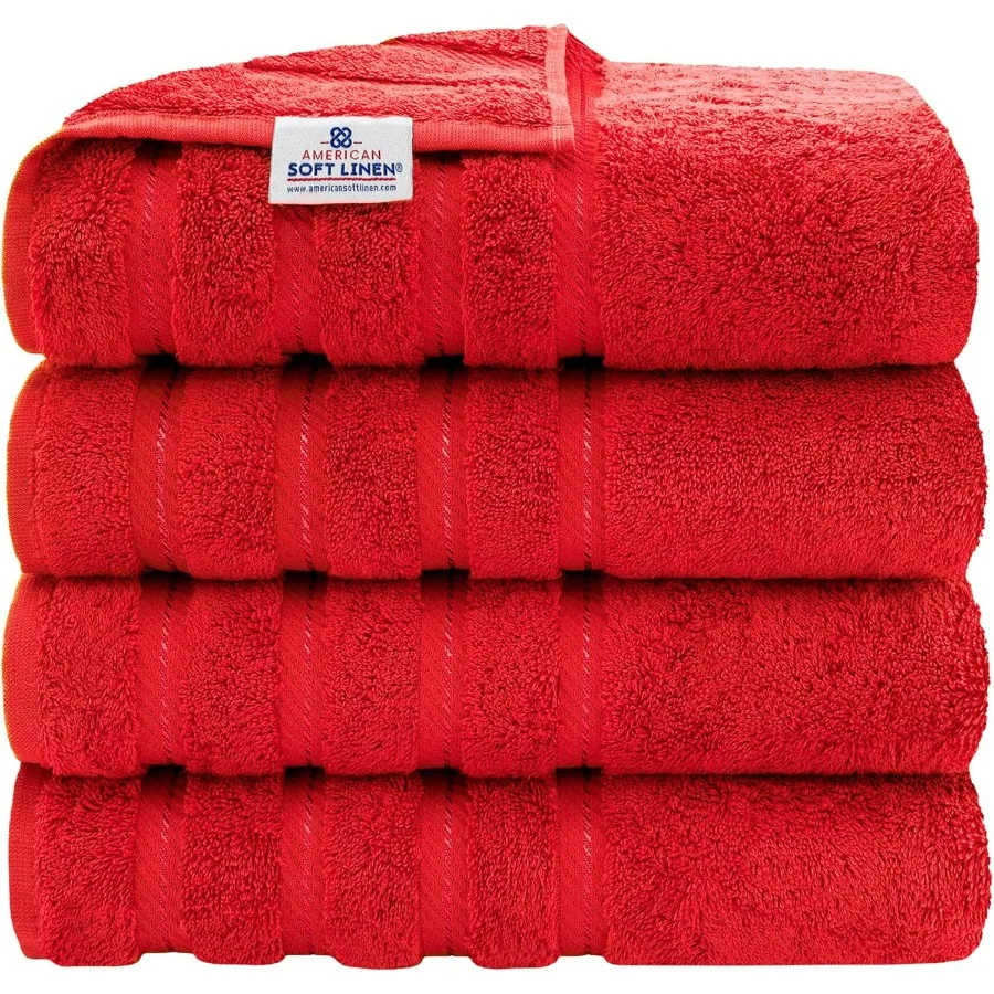 

Luxury 4 Piece Bath Towel Set 600 GSM 100 Cotton Turkish Bath Towels for Bathroom 27x54 in Large Bathroom Shower Towels Red Pre