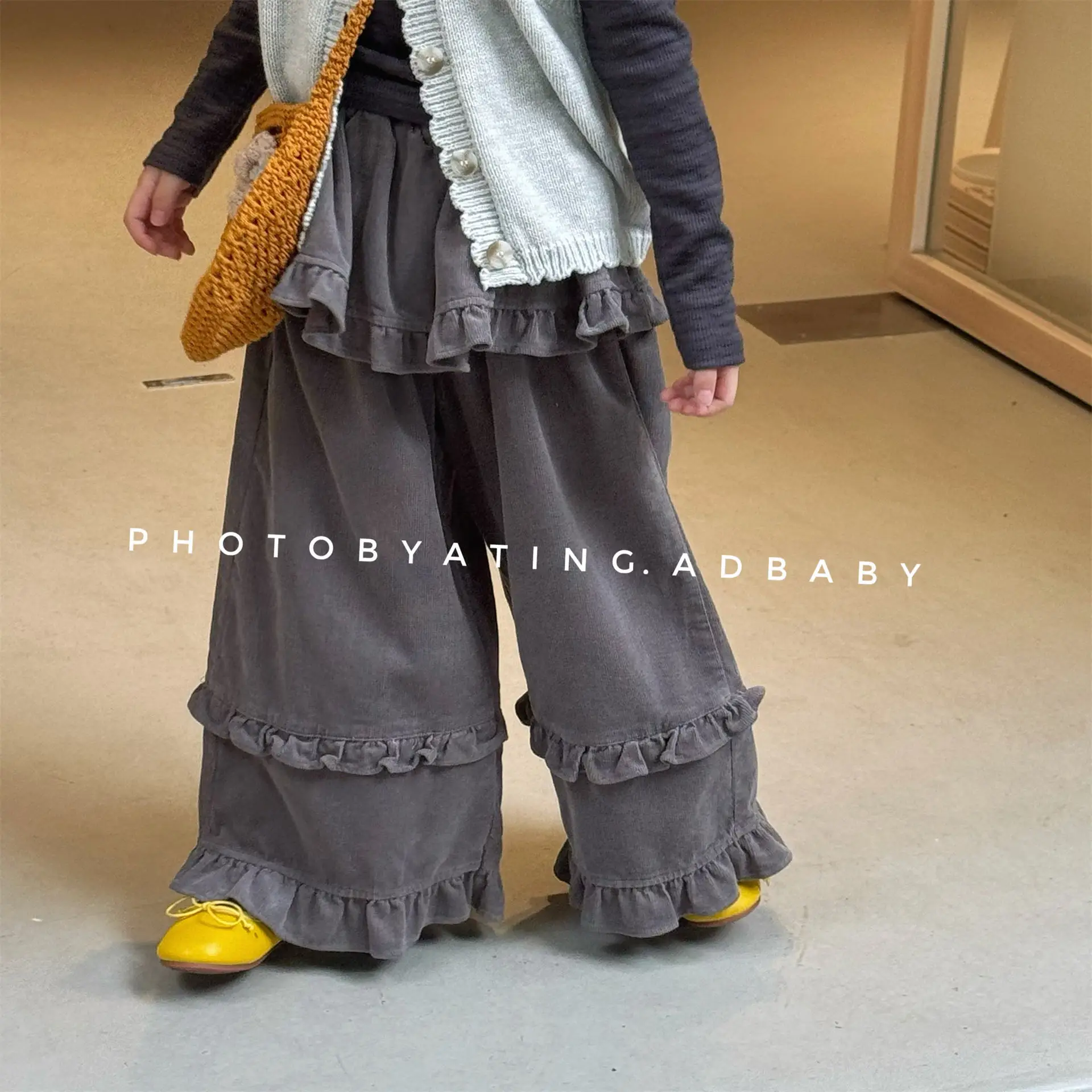 

2025 Autumn New Girls Cute Ruffle Wide Leg Pants Solid Children Casual Pants Baby Girl Loose Trouser Cotton Kids Toddler Clothes