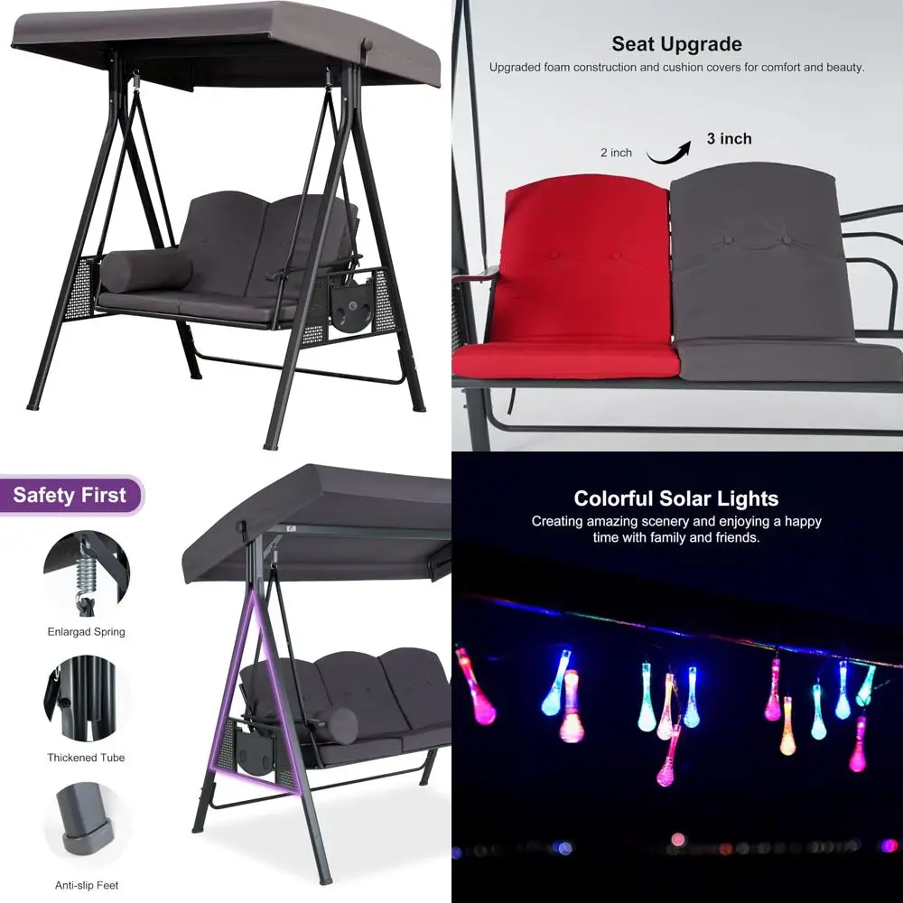 

Two-Person Patio Swing with Adjustable Tilt Canopy and All-Weather Steel Frame for Outdoor Spaces