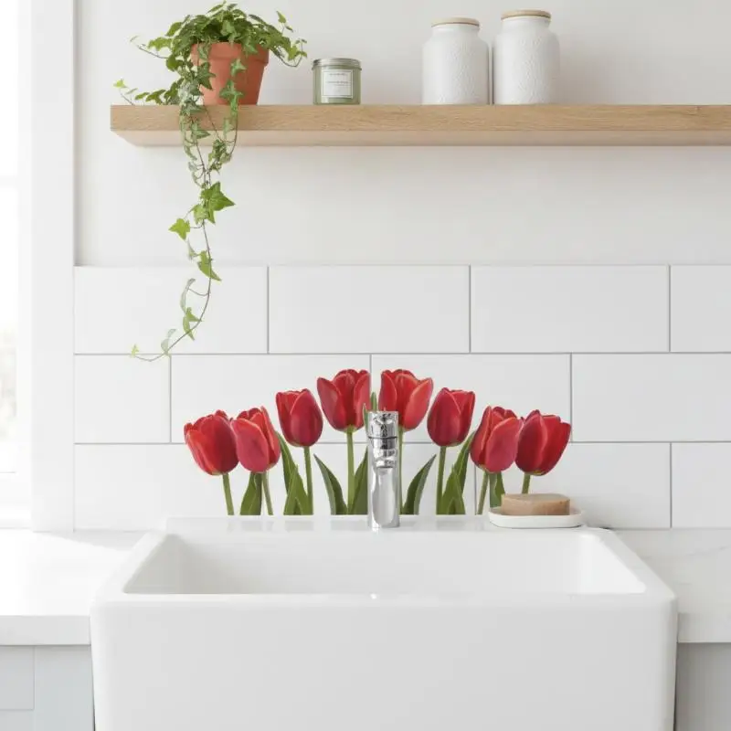 Bathroom Sink Backsplash Sticker Floral Waterproof Self Adhesive Mold Resistant for Wet Bathroom Wall Protection