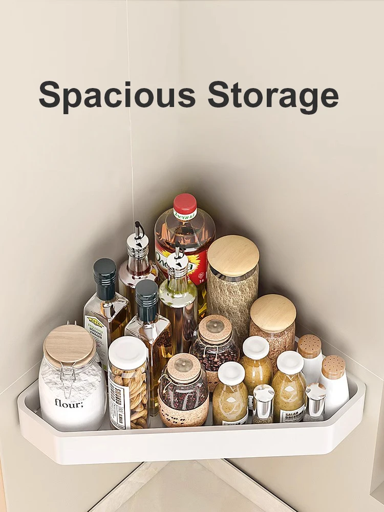 Wall Mounted Kitchen Shelf Spice Rack Corner Storage Triangle Multi-Tier Seasoning Organizer Holder