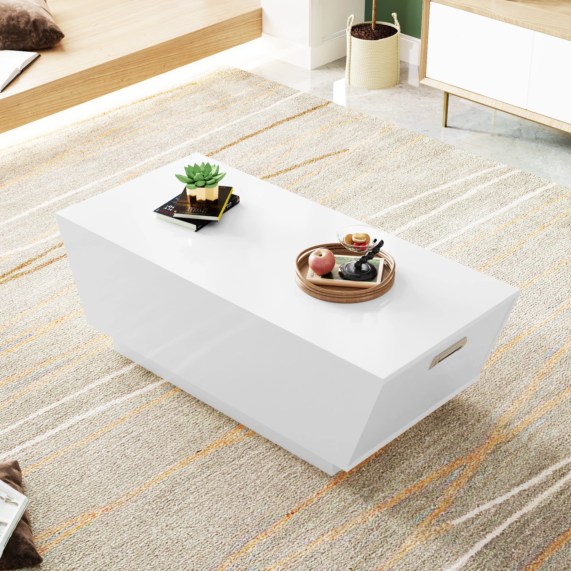 Modern LED coffee table, Coffee table, side table, inverted trapezoidal coffee table, recessed handles