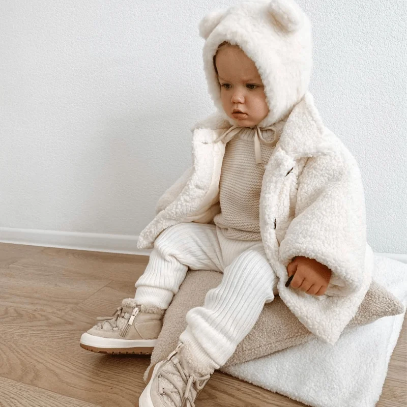 Fashion Baby Girl Boy Lamb Wool Jacket Toddler Child Thick Warm Sheep Like Coat Cotton Single Breasted Outwear Baby Clothes 1-7Y