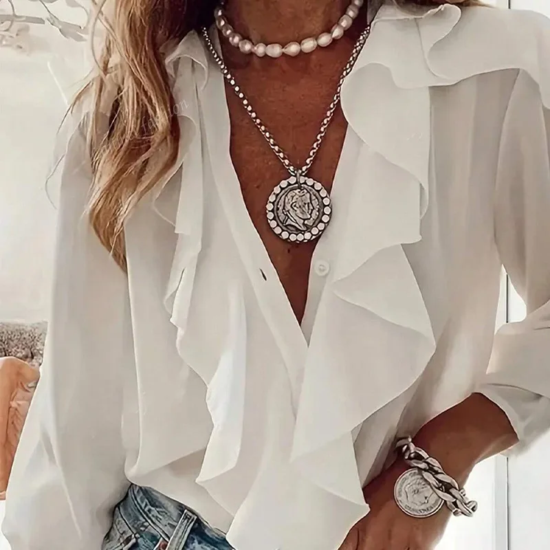 

Ele Long Sve Lotus Le Collar irt Women's Open Cardigan New Autumn 2025 Tagkita lectual Sle Loose Fit Polyester