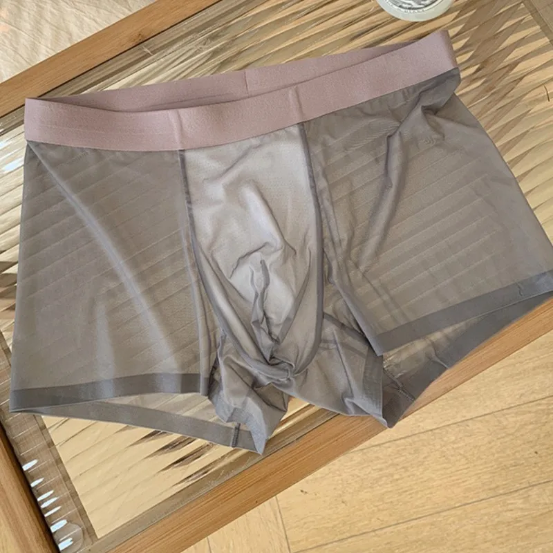 20D Ultra-thin Flat Boxers Shorts Quick Drying Mens Underwear Transparent Ice Silk Men's U Pouch Panties Seamless Mid Waist