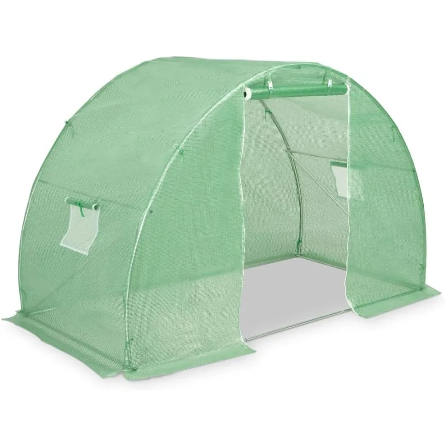 

Outdoor Greenhouse 48.4 ft PE Mesh Fabric and Galvanized Steel Frame in Green with 2 Windows and 1 Door Easy Assembly Enhanced
