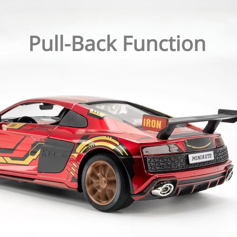 1:24 Scale R8 Racing Car Model Toy Alloy Diecast Vehicles Simulation Light Sound Rubber Tires Sports Cars Models for Kids Gifts