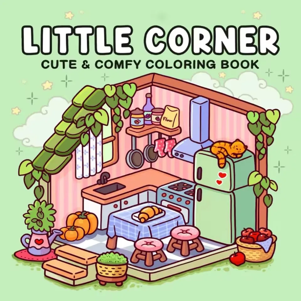 Little Corner Cute Comfy Coloring Book for Adults and Teens Featuring Adorable Creatures in Cozy Hygge Moments Relaxation