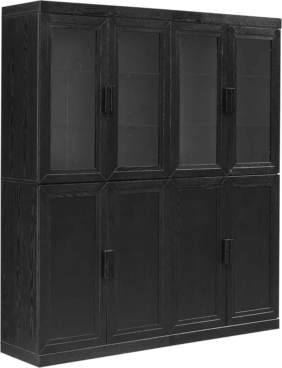 Essen 2-Piece Storage Pantry with Glass Door Hutch Set, Black