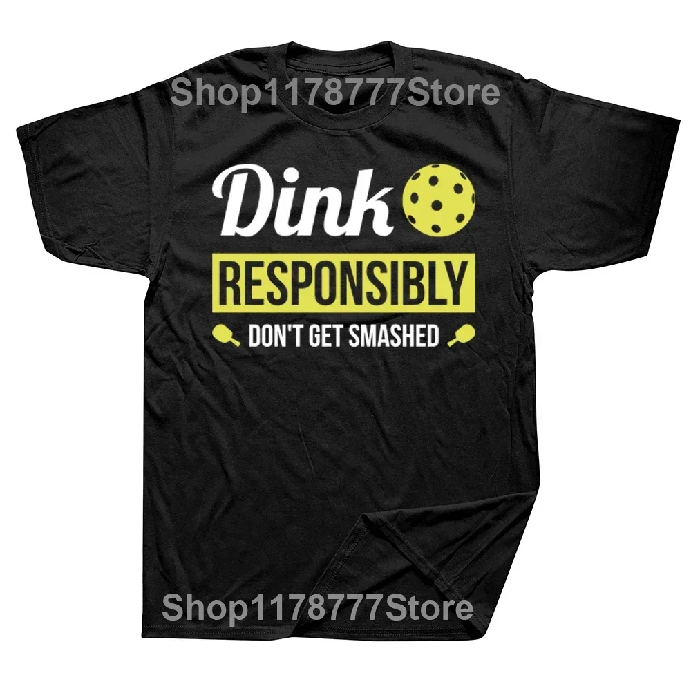 Vintage Dink Responsibly Funny Pickleball T-Shirts for Men Round Neck Cotton T Shirts Short Sleeve Tees Gift Idea Clothing