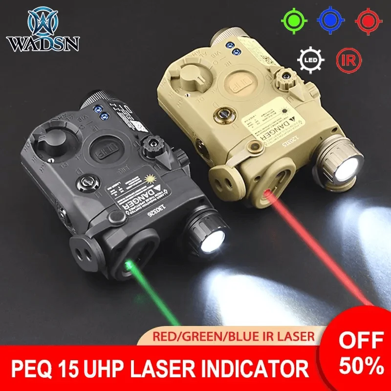 Wadsn-Airsoft PEQ15 Laser Pointer, Vermelho Verde Azul Laser, IR Sight, Luz Branca, Strobe Lanterna, Caça Scout Luz, Fit 20 milímetros Rail