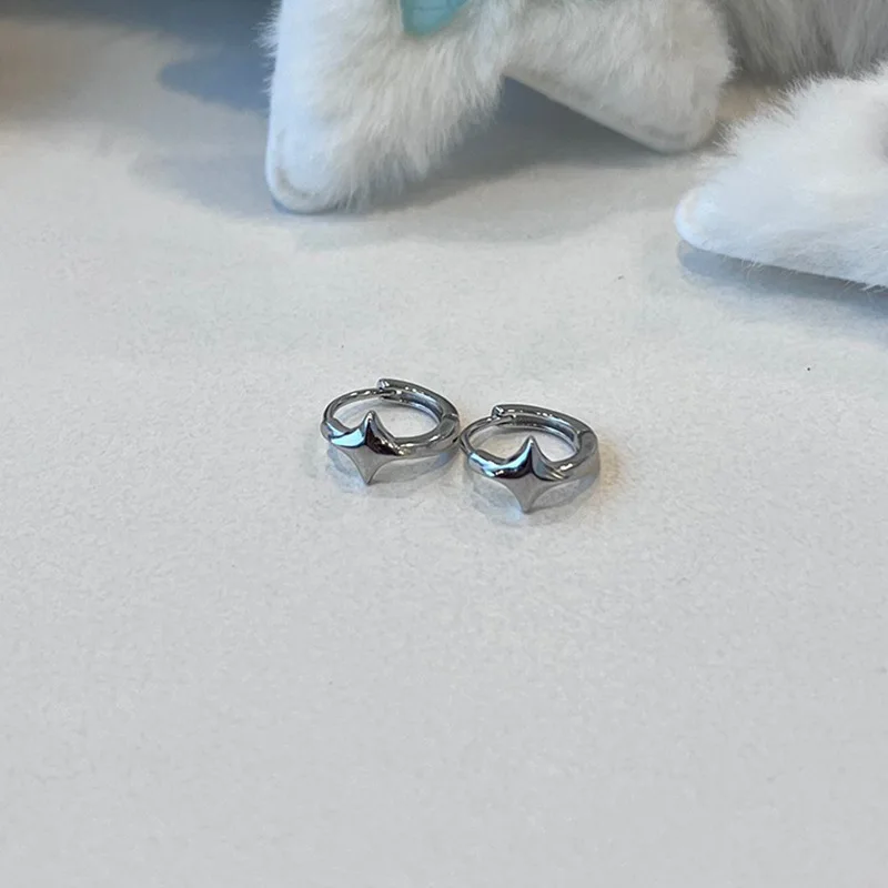 New Trendy Four-pointed Star Hoop Earrings For Women Simple Asymmetric Silver Color Earring Aesthetic Jewelry Gifts