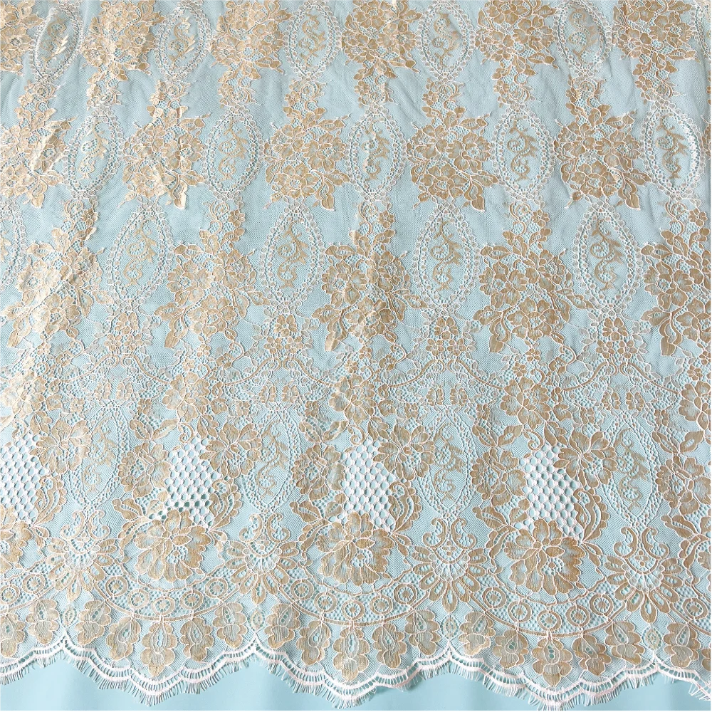 150CM Wide Gold Eyelash Chantilly Lace Fabric 3Meters Long New Design Birthday Party Decorations Kids Clothing Lace Sewing 2022