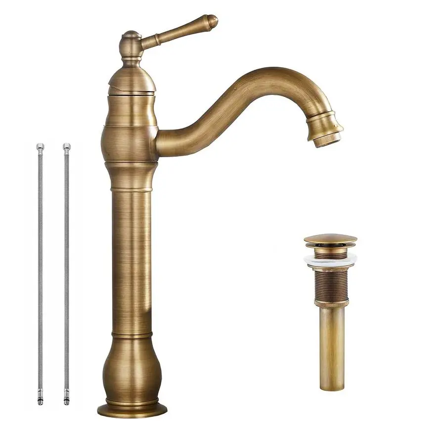 

Смеситель для сосуда, античная латунь, поворотная чаша на 360 градусов, смеситель для раковины, один отверстий, 1 ручка, соответствующая выдвижной сливной пробка без перелива, высокий