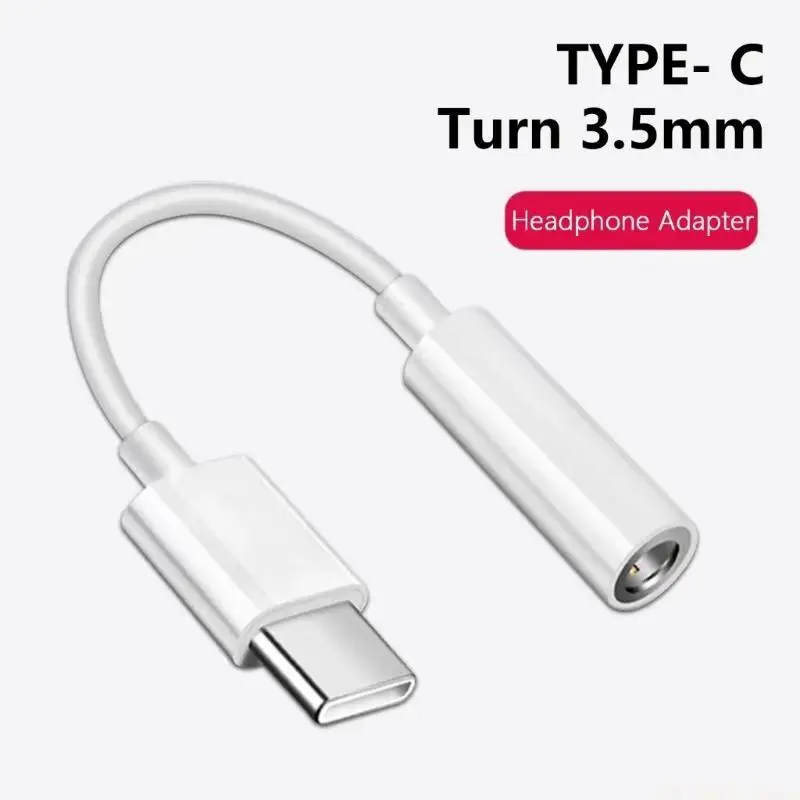 E56B 2Pcs USB Type C to 3.5 Port Earphone Adapter Cord USB C 3 5mm Cable Converter Wire Line 7cm Long White/ Black