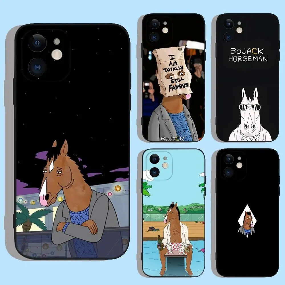 

Cartoon B-BoJack Horseman Phone Case For iPhone 16e,16,15,14,13,12,11,XS,XR,X,8,7,Pro,Max,Plus,mini Silicone Black Cover
