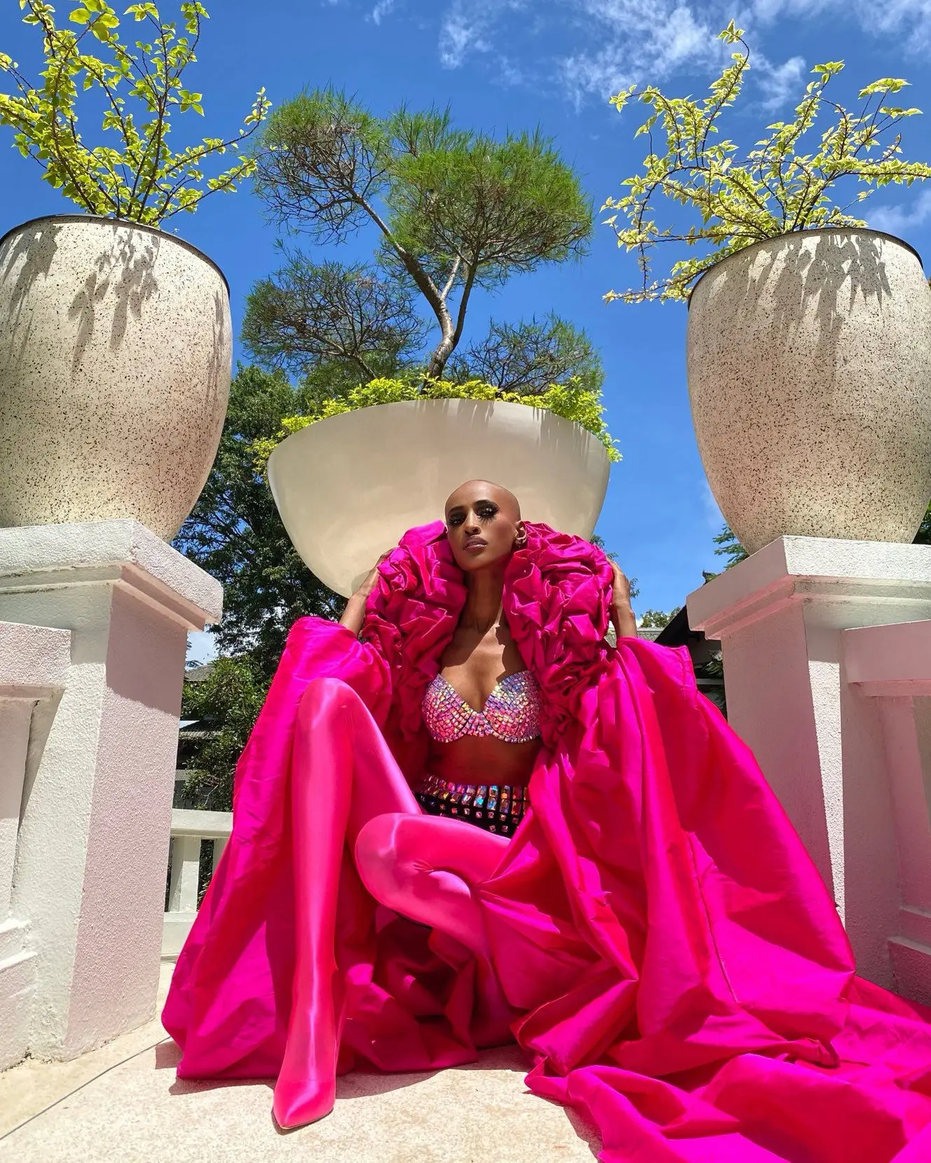 Alta costura fúcsia jaqueta feminina tafetá casaco feminino flor longo artesanal em camadas vestes com mangas