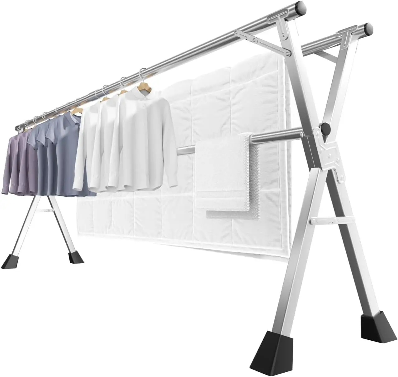 

79-Inch Foldable Clothes Drying Rack with 20 Hooks, Adjustable Length for Indoor/Outdoor Use, Space-Saving