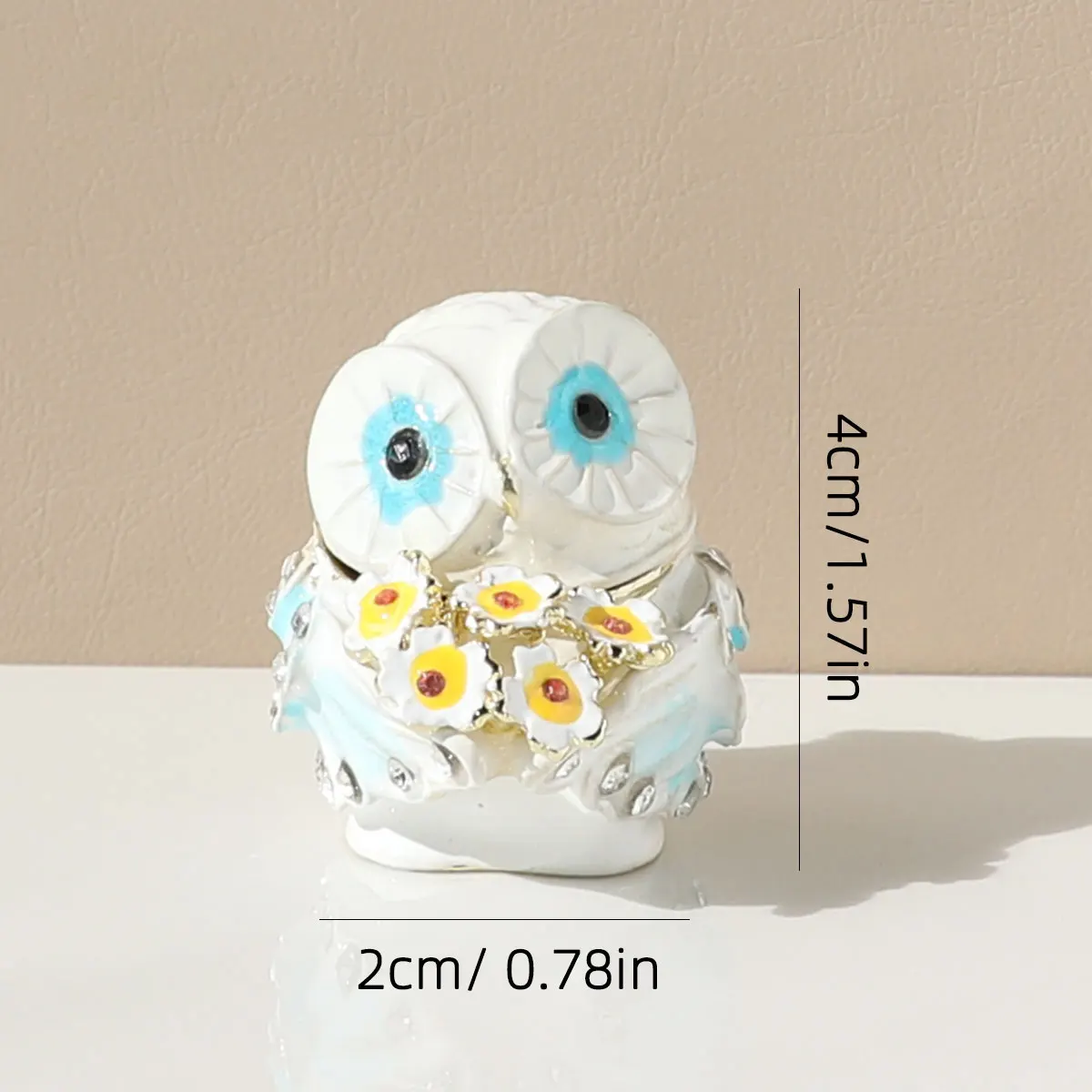 Cute Big Eyes Owl Holding Pink Bouquet Trinket Box with Hinged Classic Animal Ornaments Unique Gift for Family