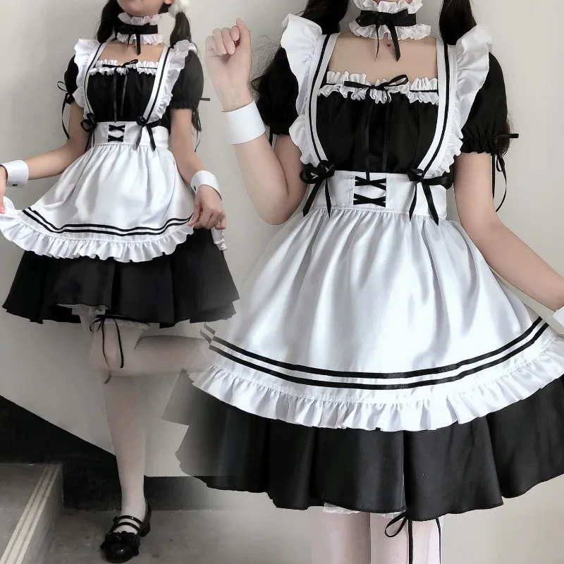 Meisje Zwart Schattige Lolita Meid Kostuums Meisjes Vrouwen Mooie Meid Cosplay Kostuum Animatie Show Japanse Outfit Jurk Kleding