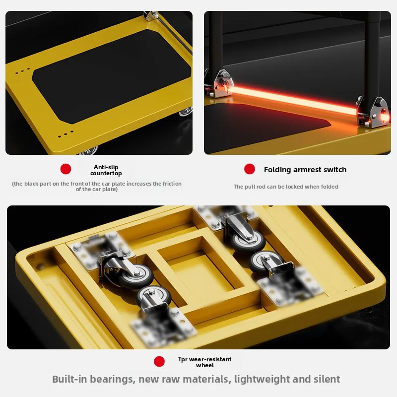 شاحنة عربة، شاحنة مسطحة ذات ألواح فولاذية، عربة سحب منزلية صامتة قابلة للطي، عربة قابلة للطي بأربع عجلات