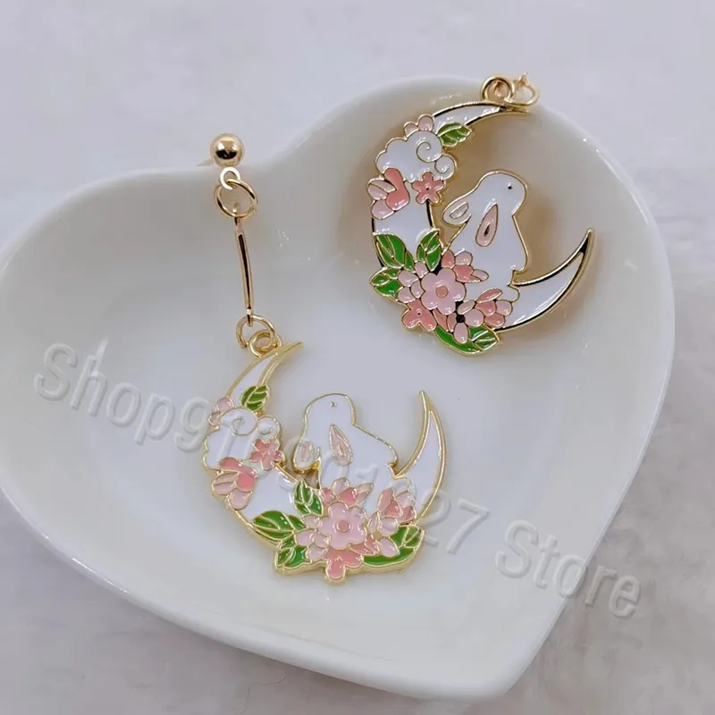 Cute Fashion Rabbit Moon Star Earrings Girl Cute Enamel Rabbit Earrings Wedding Pendant Jewelry Rabbit Year Earrings Gift image 5